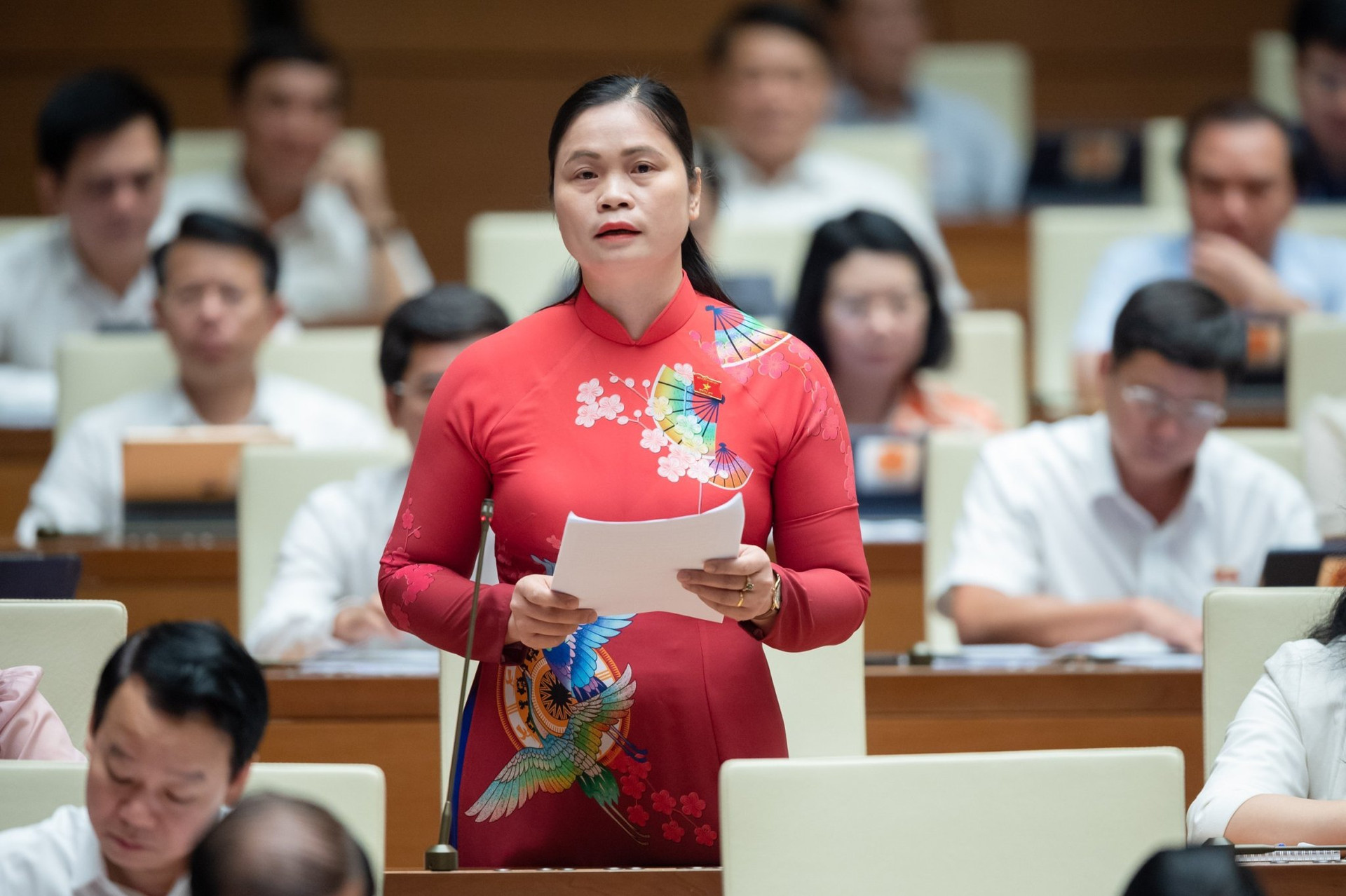 Đại biểu Ma Thị Thúy- Đoàn ĐBQH tỉnh Tuyên Quang phát biểu tại phiên họp.