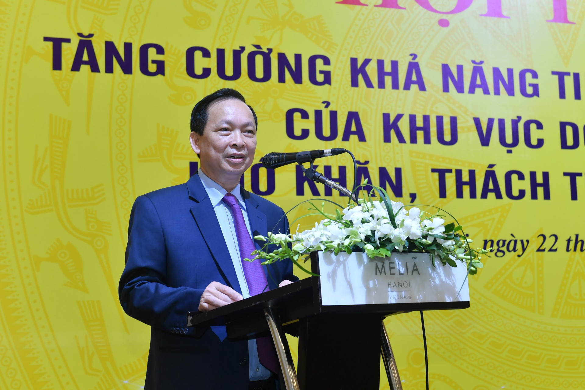 Ông Đào Minh Tú, Phó Thống đốc Ngân hàng Nhà nước, phát biểu tại hội thảo ngày 22/8.
