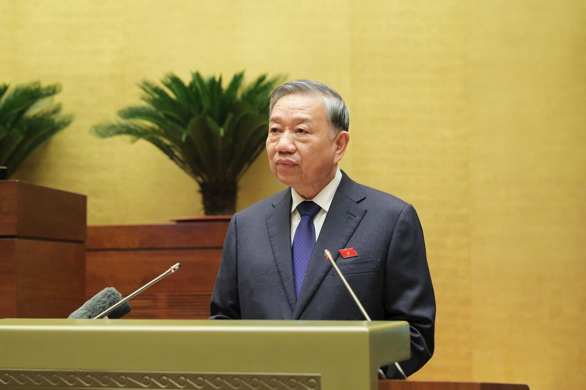 Tổng Bí thư Tô Lâm phát biểu tại phiên họp toàn thể của Quốc hội, chiều 4/11. Ảnh: Hồ Long