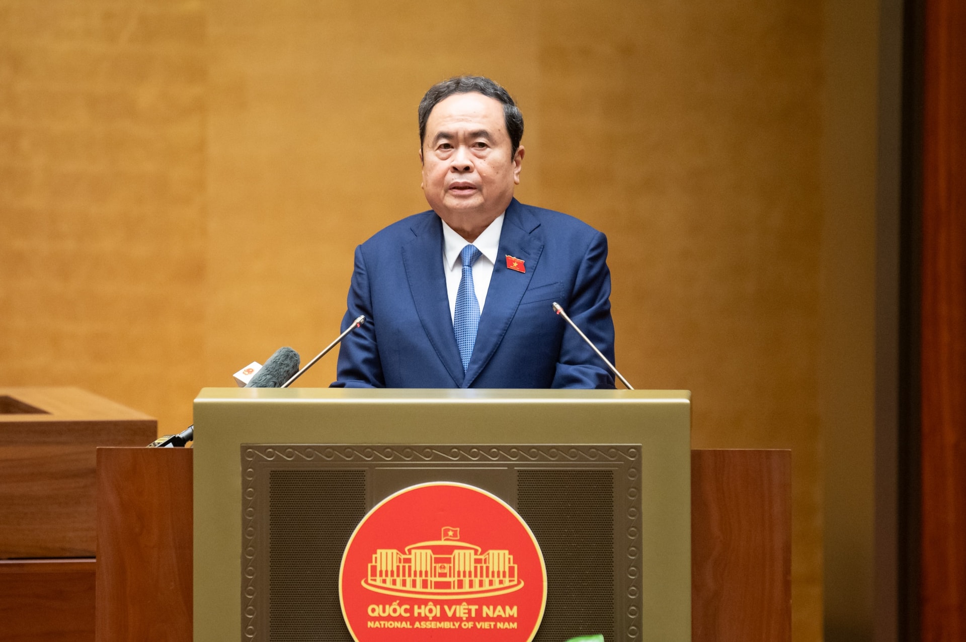 Chủ tịch Quốc hội Trần Thanh Mẫn phát biểu tại phiên họp toàn thể của Quốc hội, chiều 4/11. Ảnh: Phạm Thắng